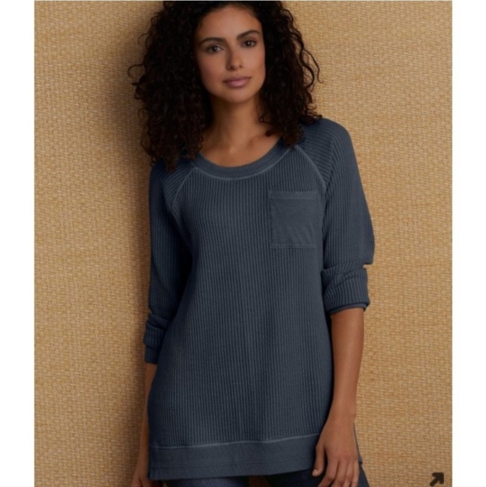 Soft Surroundings Autumn Waffle Tunic Blue Pocket Long Sleeve Sz Medium
